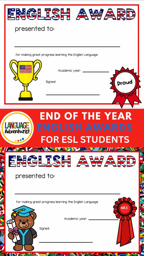 English Awards for English Language Learners Awards Certificates Design, Student Awards Certificates, Student Certificates, English Flag, English Christmas, Student Growth, Star Students, Student Achievement, Student Awards