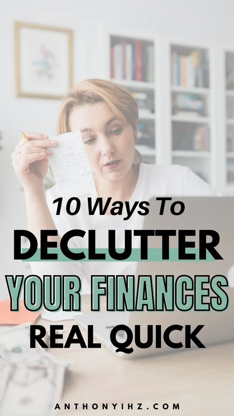 Decluttering your finances is a simply way to organize your finances and get back on track with your finances. Whether you are looking for personal finance tips on how to improve your financial situation, how to simplify your finances, or ways to get organized with your money, these personal finance tips on how to declutter your finances in 10 easy steps is all you need to stay afloat with your finances How To Organize Finances, Organize Finances, Help With Finances, Susie Orman Tips Personal Finance, How To Track Finances, How To Manage Business Finances, How To Keep Track Of Finances, Budgeting Finances 50/30/20, Debt Payoff Plan