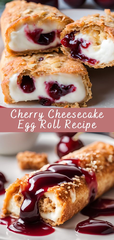 Cherry Cheesecake Egg Roll Recipe | Cheff Recipes Stuffed Desserts Recipes, Cherry Sopapilla Cheesecake, Dessert Roll Recipes, Leftover Cheesecake Ideas, South Western Egg Rolls Recipe, Spring Roll Dessert Recipes, Asian Christmas Desserts, Cheesecake Egg Rolls Recipe, Fruit Egg Rolls