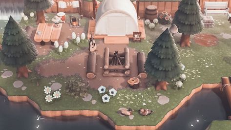 Briar 🌷 on Instagram: “🌲 Updated campsite 🌲 I’ve transitioned go a new version of The Path and am loving it so much! P.S. can anyone guess who’s in here? I’m…” Acnh Campsite Ideas Cottagecore, Camp Site Animal Crossing Ideas, Acnh Campsite Path Code, Camp Site Ideas Animal Crossing New Horizon, Camping Site Animal Crossing, Acnh Bear Picnic, Camp Site Acnh Ideas, Animal Crossing Campsite Path, Acnh Campfire Design