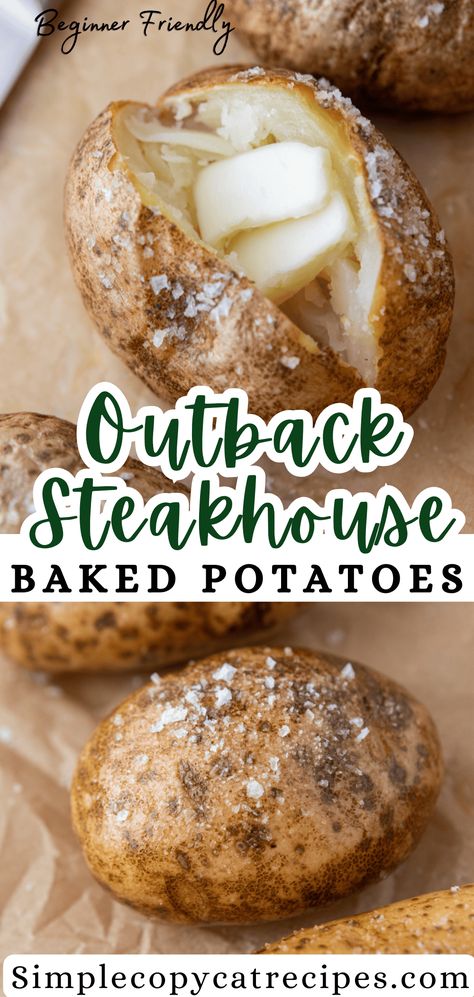 Outback Steakhouse’s Baked Potato Crispy Skin Baked Potato, Simply Potatoes Recipes, Fluffy Baked Potatoes, Baked Potato Recipe, Cooking Baked Potatoes, Restaurant Recipes Famous, Crispy Baked Potatoes, Simply Potatoes, Best Baked Potato