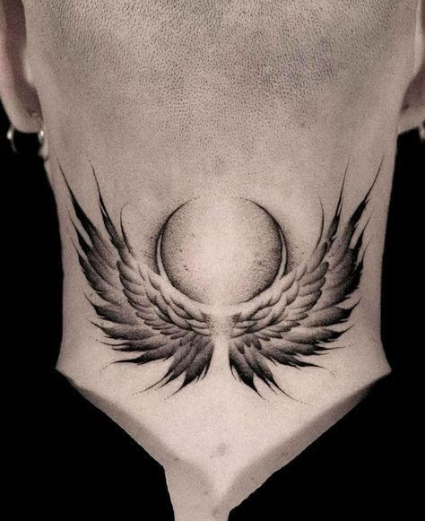 Mens Wings Tattoo, Moon Wings Tattoo, Angel Demon Wings Tattoo, Realism Neck Tattoo, Behind Neck Tattoo Men, Wings Neck Tattoo Men, Neck Wings Tattoo, Eagle Tattoo Design Men, Neck Tattoo Wings