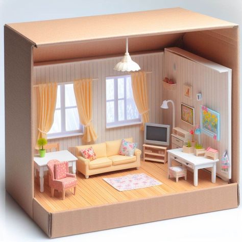 How To Make A Dollhouse Out Of A Shoebox In A Few Simple Steps! - Shoe Box Diy, Cardboard Dollhouse, Room Box Miniatures, Activity Sheets For Kids, Dollhouse Miniature Tutorials, Doll Furniture Diy, Home Door Design, Doll House Plans, Mini Doll House