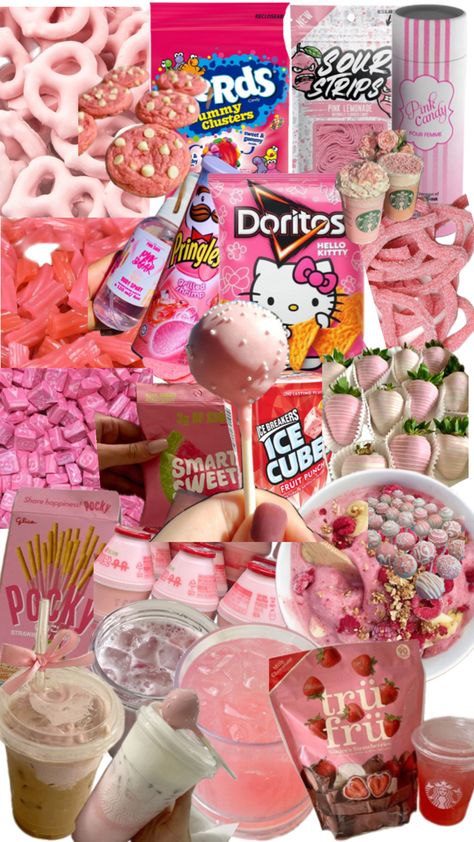 Snacks 7 Eleven Snacks, Snack Sleepover, Snack Drawer, Pink Snacks, Cute Lockscreens, Sleepover Food, Pink Foods, 7 Eleven, Grilled Shrimp