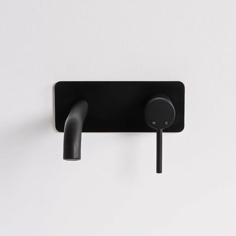 lusso-noir-luxe-series-wall-mounted-basin-mixer-tap-matt-black Black Bathroom Taps, Wall Mounted Bath Taps, Matte Black Wall, Bathroom Freestanding, Modern Basin, Matte Black Bathroom, Bath Mixer Taps, Black Taps, Black Steel Frame