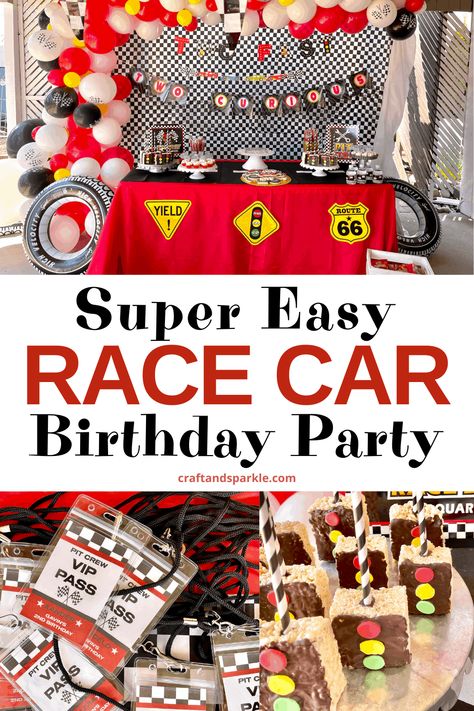 3rd Birthday Party Race Cars, Ride Into 5 Birthday, Sports Car Birthday Party Ideas, 2fast 2curious Birthday, Drift Car Birthday Party, Car Racing Party Decoration, Too Fast Birthday Party Ideas, Race Car Birthday Table Decor, Two Fast Racing Birthday Party