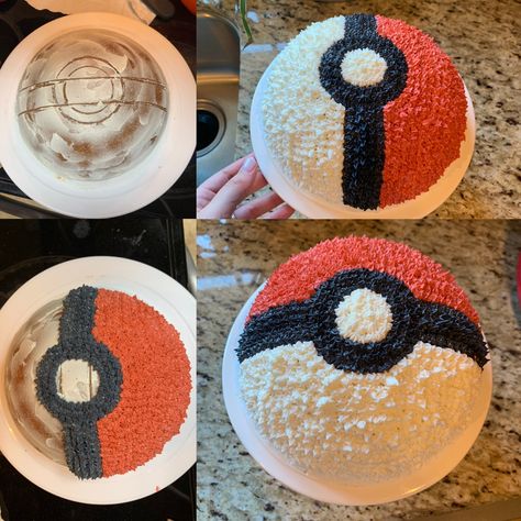 Pokeball buttercream cake Pokemon Smash Cake, Easy Pokémon Cake, Easy Pokemon Cake, Pokeball Cupcake Pull Apart, Pokeball Birthday Cake, Pokemon Ball Cake, Pikachu Cake Ideas, Piniata Cake, Pokeball Cookie Cake