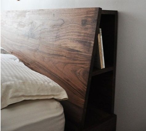 unique side storage, angled surface for upright lounging Light Wood Headboard, Headboard Shelves, Bed Headboard Wood, Wooden Headboards, Homemade Headboards, Build A Headboard, Diy Headboard Wooden, Bedroom Big, Diy Bed Headboard