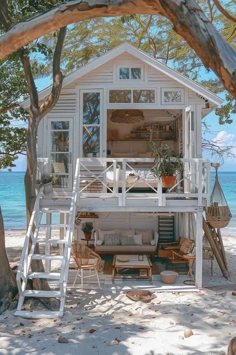 Tiny Beach House, House On The Beach, Small Beach Houses, House On Stilts, Small Cottages, Dream Beach Houses, Cottage Exterior, Beach Homes, Beach Bungalows