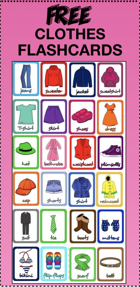 Clothes Memory Game, Clothes Flashcards Free Printable, Rainy Season Clothes, Esol Activities, Clothes Flashcards, Clothes Worksheet, Clothes Study, Clothing Study, Clothes Words