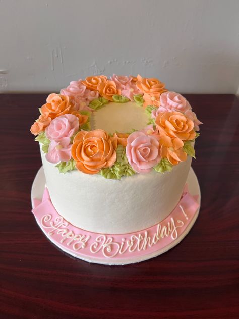 Orange And Yellow Cake, Light Green Cake, Groovy Cake Ideas, Orange Birthday Cake, Proposal Party, Bday Stuff, Pink And Orange Flowers, Floral Cakes, Orange Birthday