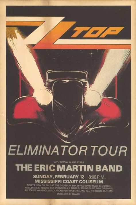 . Zz Top Eliminator, Frank Beard, Rock Concert Poster, Concert Lights, Billy Gibbons, Sammy Hagar, Vintage Concert Posters, Rock Videos, Music Concert Posters