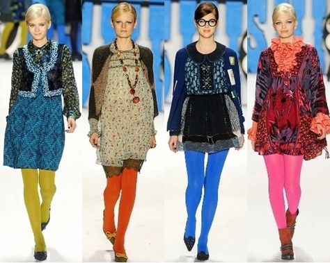 colored tights for fall by Creative Fashion How To Wear Colored Tights, Colored Stockings Outfit Tights, Blue Tights Outfit, Color Tights Outfit, Colorful Tights Outfit, Opaque Tights Outfit, Yellow Tights, Colored Tights Outfit, Tights Outfits