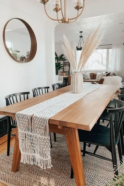 Boho Dining Room Decor, Boho Dining Room, Dining Room Inspiration, Oak Dining Table, Farmhouse Dining Room, Metal Accents, Dining Room Design, Cheap Home Decor, Room Table