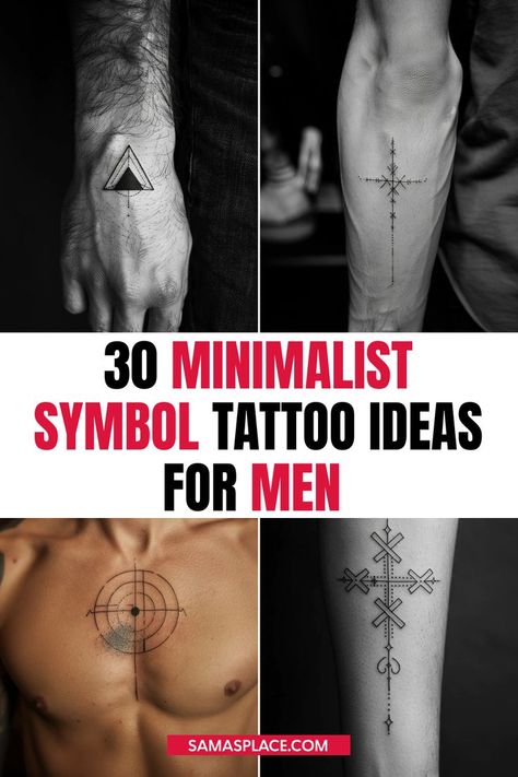 Minimalist symbol tattoo ideas for men, featuring small, powerful designs like arrows, mountains, and anchors Minimalist Symbol Tattoo, Tattoo Ideas For Men Simple, Symbol Tattoo Ideas, Minimalist Symbols, Meaningful Symbol Tattoos, Meaningful Tattoos For Men, Small Neck Tattoos, Places For Tattoos, Simple Tattoos For Guys