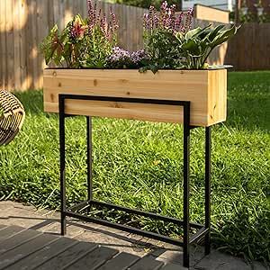 Raised Standing Planter with Legs, Metal and Wood Elevated Planter Box, 33"x35.5"x7", Indoor Outdoor, Perfect Rectangle Planter for Outdoor Plants, Patio, Balcony, Living Room, Front Porch Planter Planter Stands Outdoor, Front Porch Planter, Porch Planter, Standing Planter, Elevated Planter, Front Porch Planters, Elevated Planter Box, Balcony Living Room, Rectangle Planters