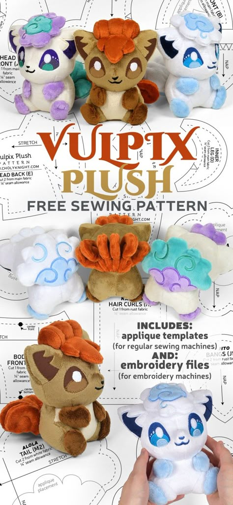 Vulpix Sewing Pattern, Pokemon Stuffed Animals Diy, Choly Knight Free Pattern, My Melody Plush Pattern, Free Bat Plush Sewing Pattern, Dragon Plush Sewing Pattern Free, Free Pattern Friday, Plushies Diy Pattern, Anime Plush Pattern