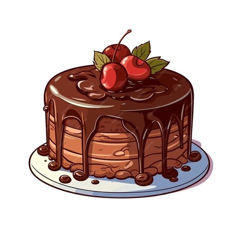 Premium Vector | Chocolate lava cake vector illustration isolated on white background Chocolate Cake Cartoon, Cake Vector Illustration, Cute Cake Illustration, Cakes Illustration, Cake Drawing Reference, Cake Animation, Cakes Drawing, Cake Drawing Illustration, Chocolate Cake Drawing