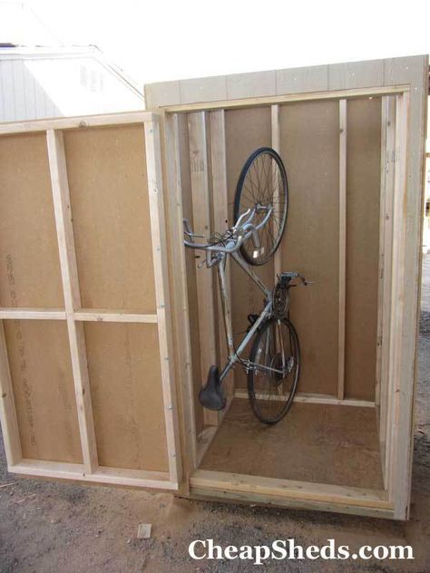 vertical bike shed Bicycle Storage Shed, Vertical Bike Storage, Outdoor Bike Storage, Vertical Bike, Build A Bike, Outdoor Biking, Bicycle Storage, Bike Shed, Building Projects