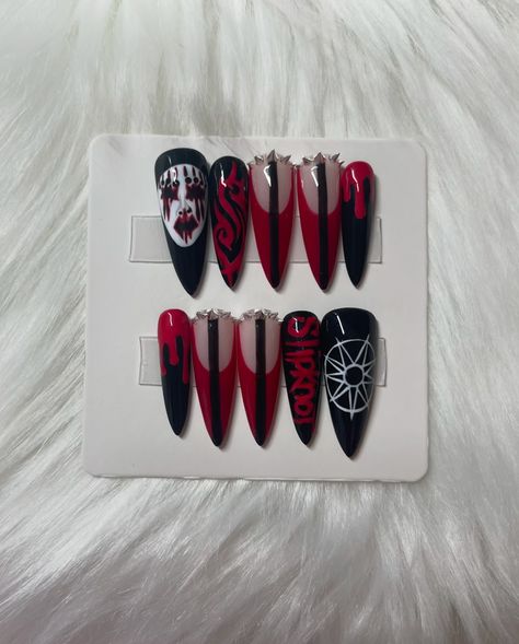 More cool sets from today 😮‍💨🫶🏼 #pressonnails #slipknotnails #slipknot #custompressons #cute #bowsonnails #floralnails #lovemyjob Bring Me The Horizon Nails, Slipknot Nails, Lowrider Art, Sleep Token, Floral Nails, Slipknot, Lowrider, Love My Job, Nail Designer