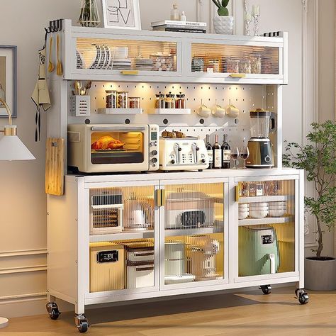 Microwave Cart, Metal Storage Shelves, Furniture Apartment, Girly Apartments, Style Apartment, Aesthetic Apartment, Pantry Storage Cabinet, Rooms Decor, Kitchen Storage Shelves