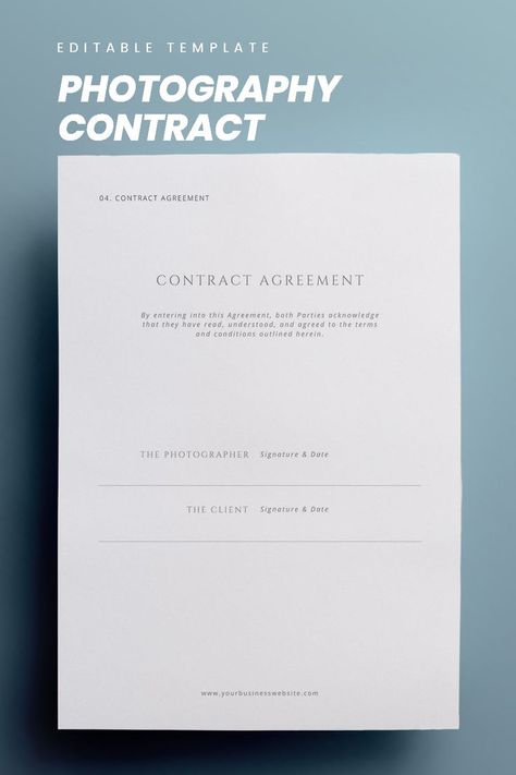 Elevate your photography business with this Photography Contract Template! This fully customizable Canva template is designed to provide clear agreements between you and your clients, featuring sections for client information, service details, payment terms, and usage rights. Easily personalize the template to match your branding and specific services. Photography Contract Template, Photography Forms, Photography Contract, Contract Agreement, Contract Template, Canva Design, Photography Business, Canva Template, Branding