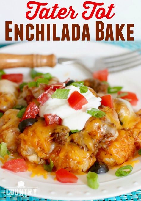 Tater Tot Recipes, Tater Tot Breakfast Casserole, Tater Tot Casserole Recipes, Enchilada Bake, Tater Tot Breakfast, Tot Casserole, Baked Dinner, Country Cook, The Country Cook