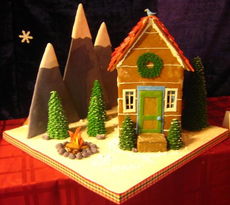 Gingerbread Camping Scene, Log Cabin Gingerbread House, Calico Critters Birthday, Cabin Gingerbread House, Critters Birthday Party, Gingerbread Cabin, Best Gingerbread House, Gingerbread Town, Gingerbread Craft