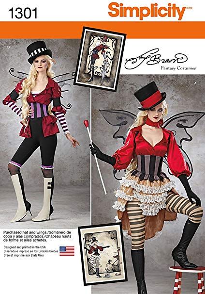 Amazon.com: Simplicity Amy Brown Fantasy Costumes Pattern 1301 Misses Steampunk Inspired Costumes Sizes 6-8-10-12-14: Gateway Creepy Drawing Ideas, Simplicity Patterns Costumes, Creepy Drawing, Victorian Circus, Steampunk Circus, Ringmaster Costume, Steampunk Fairy, Circus Vintage, Ring Master