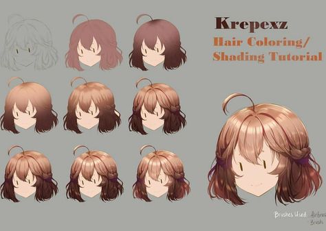 Drawing Hair Tutorial, Drawing Software, Anime Tutorial, Stickers Kawaii, Coloring Tutorial, Digital Painting Tutorials, Anime Hair, Anime Drawings Tutorials, 판타지 아트