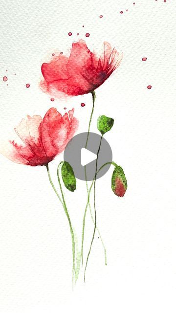 Simple Painting Ideas Watercolour, Watercolor Poppies Tutorial, Abstract Watercolor Art For Beginners, Water Colours Painting For Beginners, Watercolour Flowers Simple, Watercolour Poppies, Watercolor Flowers Easy, Watercolour Poppy, Abstract Poppy Painting