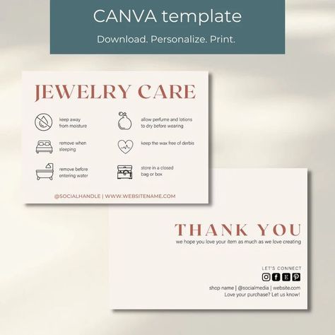 Jewelry Giveaway Ideas, Jewelry Care Card Template, Jewellery Care Card, Jewelry Business Card, Jewelry Care Card, Jewelry Packaging Design, Jewelry Giveaway, Jewelry Packaging Box, Jewelry Cards