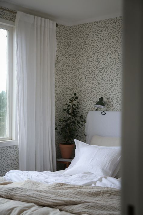 my scandinavian home: Before and After: Our Swedish Summer Cottage Bedroom Make-over Attic Makeover, Simple Headboard, White Linen Curtains, My Scandinavian Home, Swedish Summer, Powder Room Makeover, Scandinavian Bedroom, Cottage Bedroom, Tiny Cabin