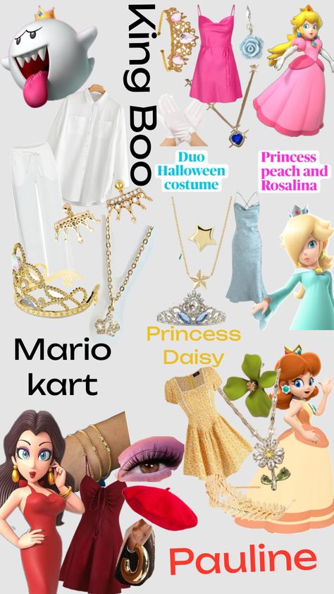 #mariokart #halloween #cosplay #princesspeach #princessdaisy #rosalina #fyp Super Mario Group Costume, Princess Rosalina Costume, Rosalina Costume, Rosalina Cosplay, Mario Costume, Halloween Group, Trio Halloween Costumes, King Boo, Princess Daisy