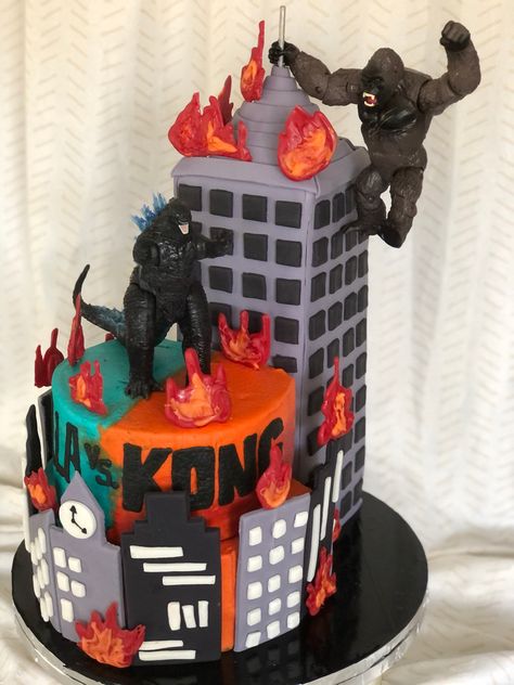 King Kong Valentines Boxes, King Kong And Godzilla Cake, King Kong Vs Godzilla Birthday Party Decorations, King Kong Cake Ideas, King Kong Vs Godzilla Birthday Cake, Godzilla King Kong Cake, Godzilla And King Kong Birthday Party, King Kong Birthday Party Ideas, Godzilla Birthday Cake Ideas