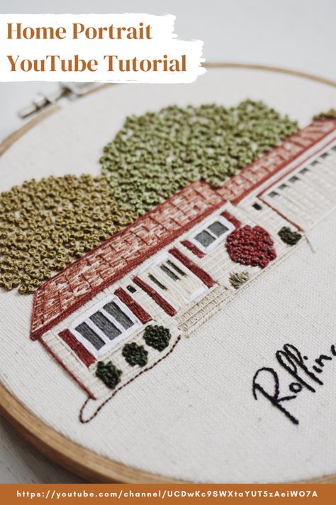 How To Embroider Your House, How To Embroider Bricks, How To Embroider A House, Embroidered House Portrait, Architectural Embroidery, Embroidered House, House Embroidery, Diy Embroidery Projects, Cross Stitch Projects Ideas