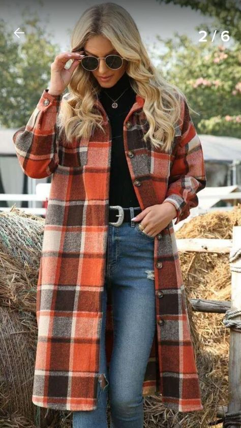 Long Plaid Jacket, Long Plaid Coat, Button Down Jacket, Plaid Coat, Warm Jacket, Plaid Jacket, Hooded Coat, Favorite Dress, Crop Jacket