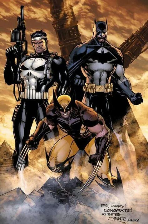 Wolverine , Punisher, Batman Jim Lee Art, Comic Cover, Jim Lee, Marvel Vs Dc, Uncanny X-men, Superhero Comics, Marvel Comics Art, Marvel Vs, Comic Book Heroes