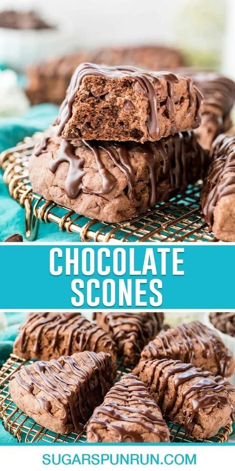 A chocolate lover’s dream, these tender Chocolate Scones are packed with chocolate chips and cloaked in a rich chocolate glaze. This recipe uses a food processor for quick and easy scones in just 30 minutes. Moist Scones Recipe, Best Scones Recipe Ever, Espresso Scones, Chocolate Scone, Chocolate Scones Recipe, Sourdough Scones, Easy Scones, The Best Scones, Sweet Scones