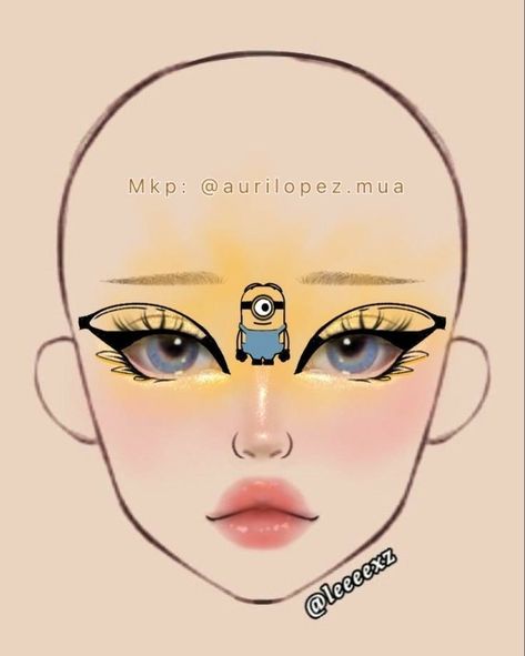 Minion Makeup Ideas, Minions Makeup, Minion Makeup, Cheer Makeup, Cartoon Makeup, Holloween Makeup, Makeup Charts, Yellow Makeup, Makeup Pictorial