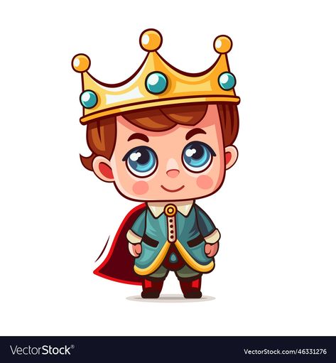 Crown Cartoon, King Clipart, King With Crown, Crown Clipart, King Cartoon, Chibi Boy, Easy Drawing, Birthday Boy, Cartoon Style