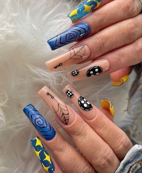 Coraline Nails, Horror Nails, Holloween Nails, Halloween Acrylic, Halloween Acrylic Nails, Anime Nails, Bling Acrylic Nails, Acrylic Nails Coffin Short, Halloween Nail Designs