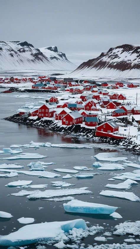 Iceland Village, Ice Village, Iceland House, Ice Nature, Norway Winter, Dear World, Red Houses, Alaska Vacation, Nordland