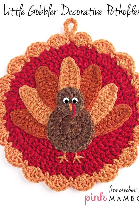 Crochet Little Gobbler Decorative Potholder_00_2176 Thanksgiving Crochet Patterns, Fall Crochet Projects, Crochet Fall Decor, Thanksgiving Crochet, Crochet Potholder Patterns, Fall Crochet, Fall Crochet Patterns, Turkey Pattern, Potholder Patterns