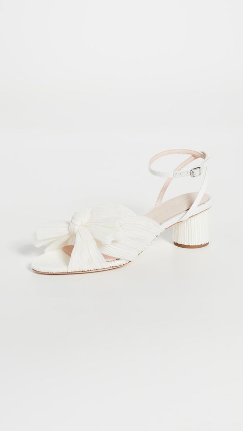 Don't Want Sky-High Heels on Your Wedding Day? Shop These 19 Comfy Options Heels With Ankle Strap, White Sandal, Chiffon Bow, Designer Wedding Shoes, Loeffler Randall Shoes, Bow Heels, Sandal Heels, Loeffler Randall, Perfect Shoes