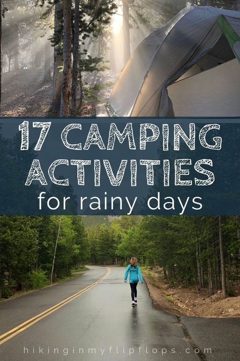 Activities For Rainy Days, Things To Do Camping, Tent Camping Checklist, Tent Camping Organization, Camping Checklist Family, Camping Activities For Kids, First Time Camping, Camping In The Rain, Camping For Beginners