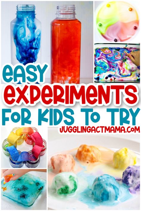 Easy Experiments for Kids - a collection of easy science experiments to do at home with kids that will have them learning and having fun at the same time. via @jugglingactmama Easy Experiments For Kids, Apple Experiment, Kid Experiments At Home, Experiment Preschool, Experiments To Do At Home, Easy Experiments, Easy Science Experiments For Kids, Milk Science Experiment, Water Science Experiments