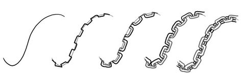 Tips from Jesse Hamm on Twitter: "The quick'n'dirty chain drawing technique. http://t.co/r0TC7nlR8F" Kurapika Chains Drawing, Chains Reference Drawing, How To Draw Thorns, Drawing Chains, How To Draw Chains, Chain Drawing, Draw Tutorial, Necklace Drawing, Arte Doodle