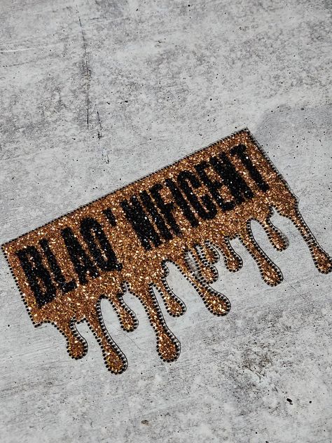 Make a statement with this Exclusive, drippin crushed GOLD, BLINGED OUT "BLACKNIFICENT" Beautiful Rhinestone Patch with Adhesive, Size 10", Czech Rhinestones, DIY Applique with adhesive on the back and ready to be sealed with your heatpress or iron (without steam)  **You will receive 1 patch** This beautiful patch is outlined in black Czech rhinestones and adorned with a variation of crushed gold stones to create a super blingy effect.    ** How to apply your embroidered patches  Our embroidered