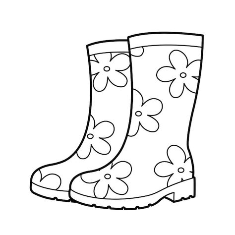 Vector childrens rubber boots autumn sho... | Premium Vector #Freepik #vector #footwear #shoes #boots #object Rain Boots Coloring Pages, Rainboots Craft Preschool, Shoes For Rainy Weather, Rain Boots Drawing, Rainy Boots, Seasons Preschool, Football Coloring Pages, Weather Design, Balloon Tree